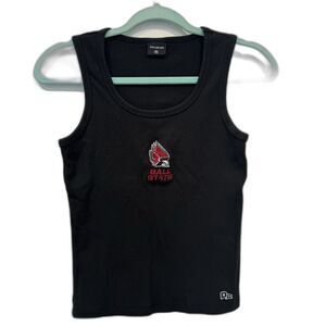 Hype and Vice Tank Top Ball State Embroidered Logo Ribbed Women sz Medium Black
